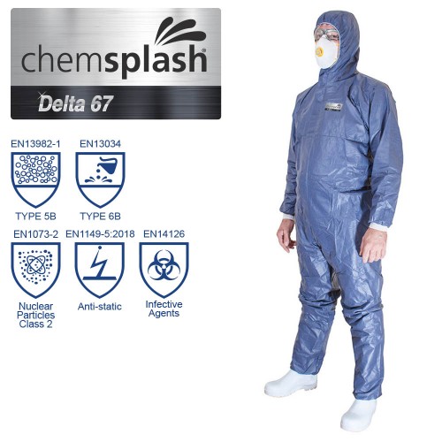 Chemsplash Delta 67 Schutzanzug - Typ 5B/6B - Blau/Orange